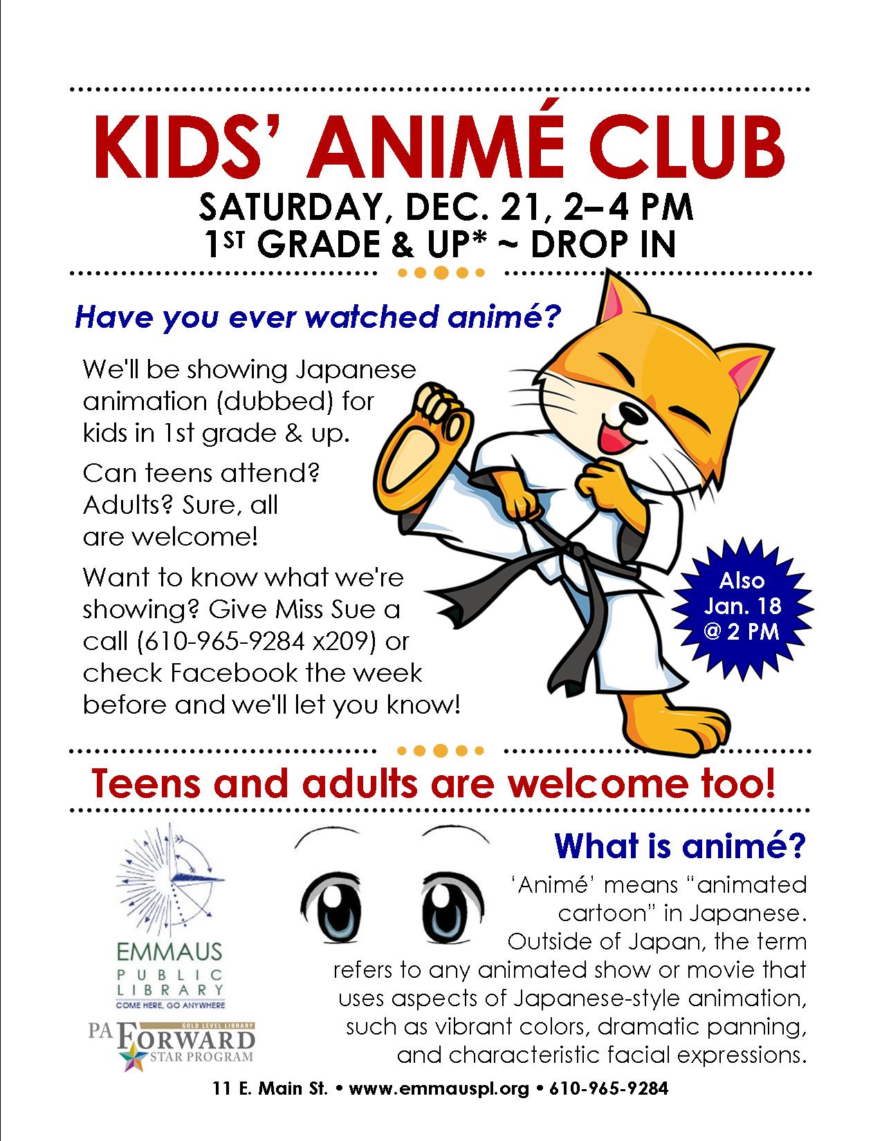 Kids' Animé Club - Emmaus Public Library