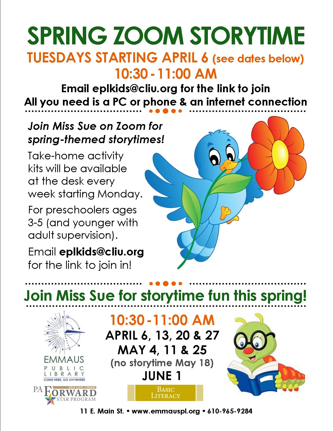 ONLINE Spring Zoom Storytime Emmaus Public Library