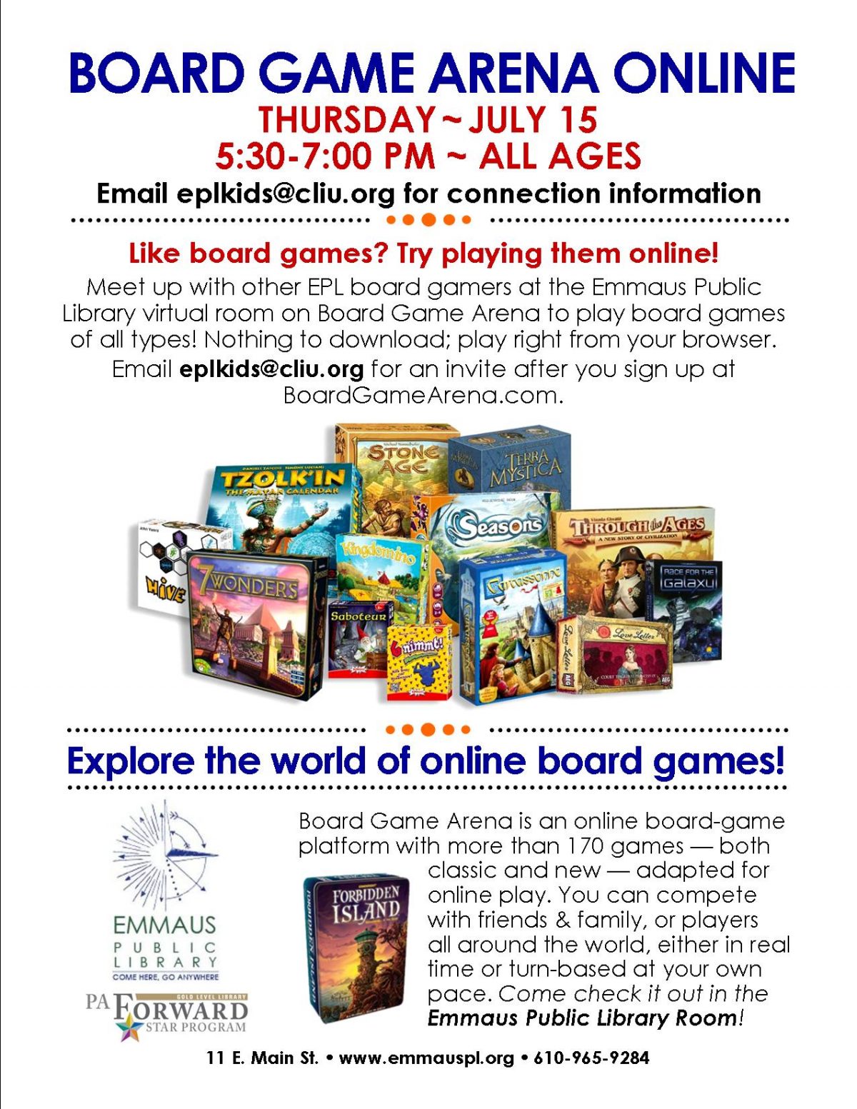 ONLINE Board Game Arena Emmaus Public Library