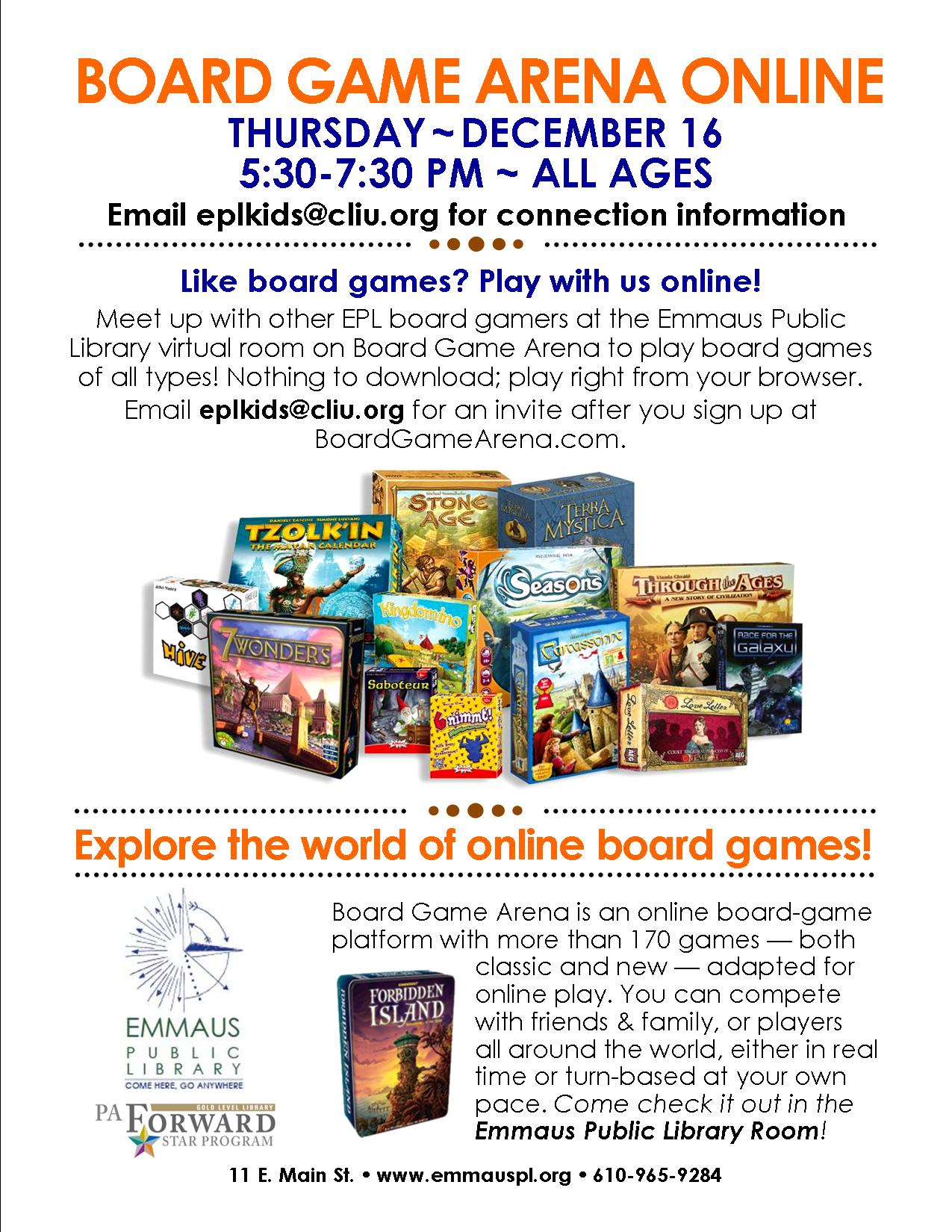 ONLINE: Board Game Arena - Emmaus Public Library
